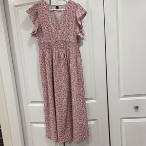 Floral Pink Ruffle Sleeve Maternity Dress
